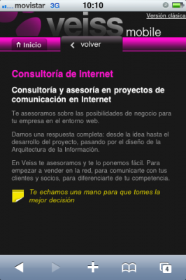 Página web Veiss.com mobile