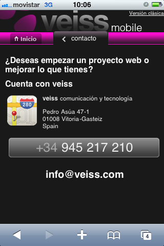 Versión móvil del Sitio Web de Veiss
