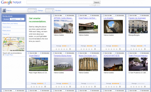 Recomendaciones de negocios locales Vista de Google Hot Pot