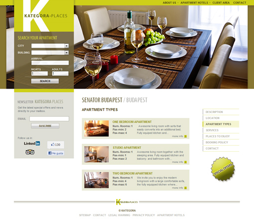 Lista de apartamentos tipo del edificio Senator Budapest