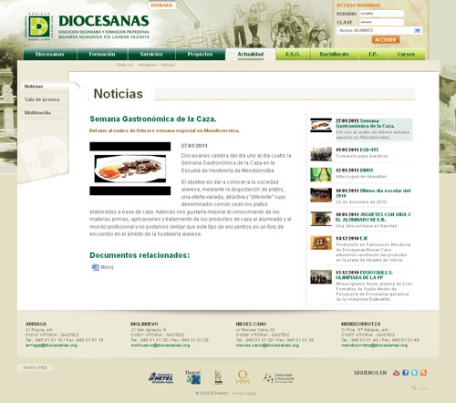 Sección Noticias del Sitio Web de Diocesanas