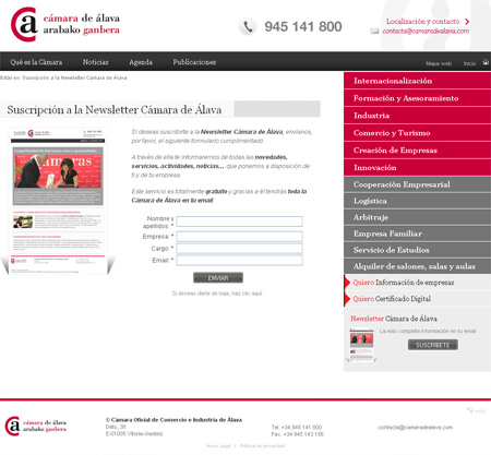Formulario de suscripción a la Newsletter de la Cámara de Comercio de Álava