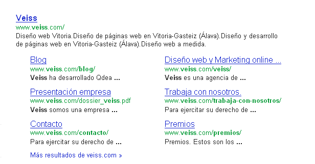 Sitelinks en columna Resultados Google con sitelinks en columna
