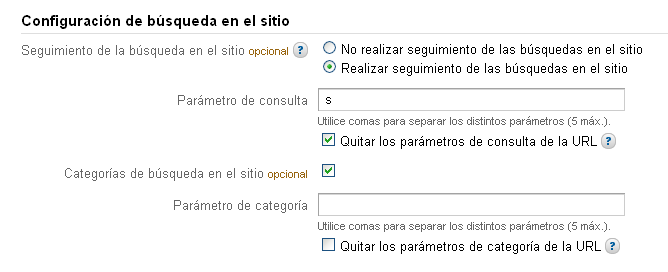 Configuración del buscador interno en Google Analytics
