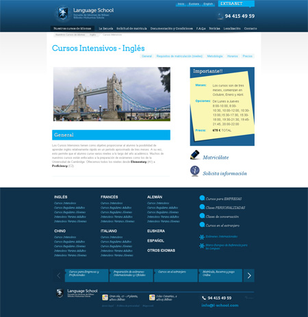 Página de cursos de Language School