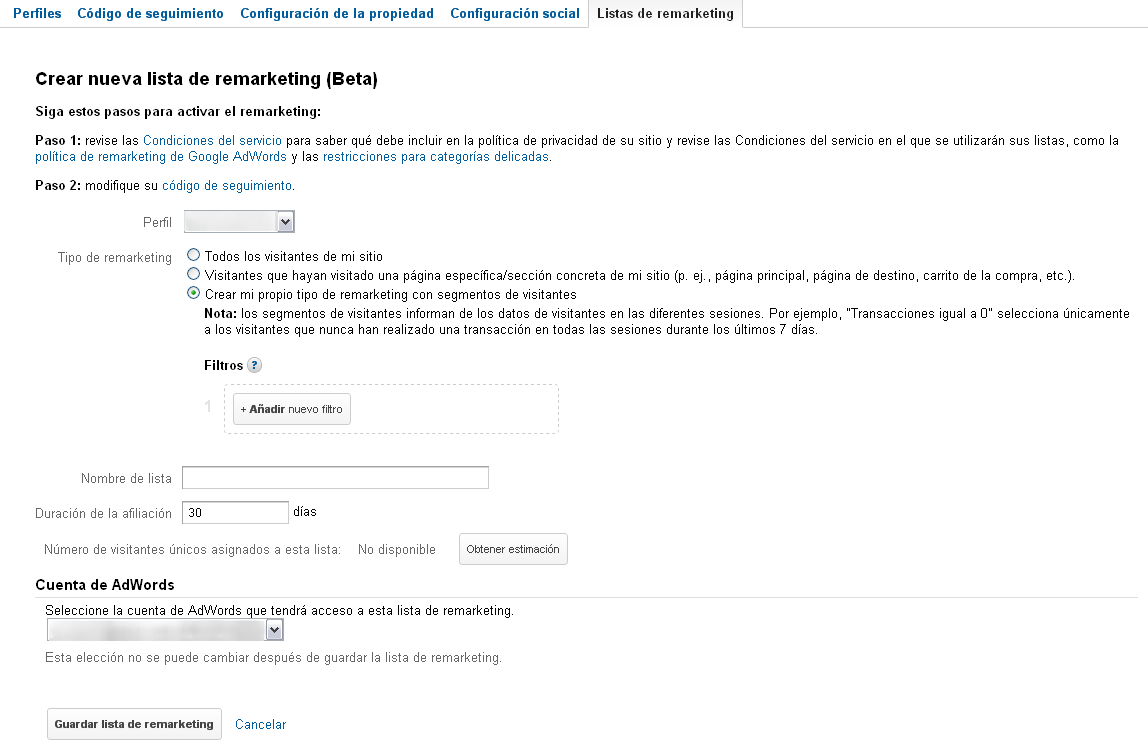 Crear listas de Remarketing con Analytics Listas de Remarketing en Google Analytics