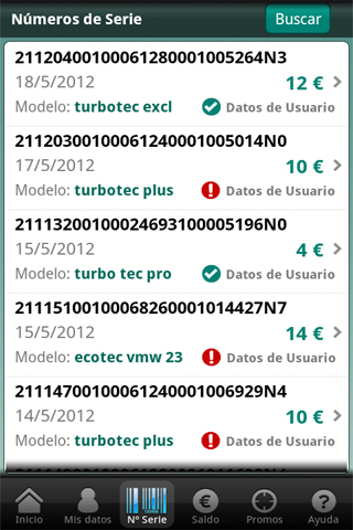 Apartado de la aplicación Vaillant Premium