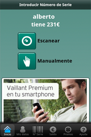 Pantalla principal de la aplicación Vaillant Premium