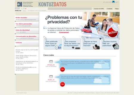 Página principal del Microsite ¿Problemas con tu privacidad? de la Agencia Vasca de Protección de datos