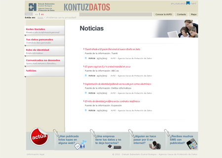 Noticias sdel microsite de la Agencia Vasca de Protección de Datos