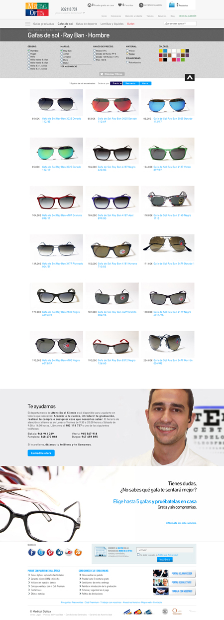 Página de marca de gafas en la web de Medical Optica