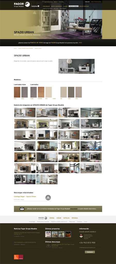 Página de producto en la web de Fagor Grupo Mueble